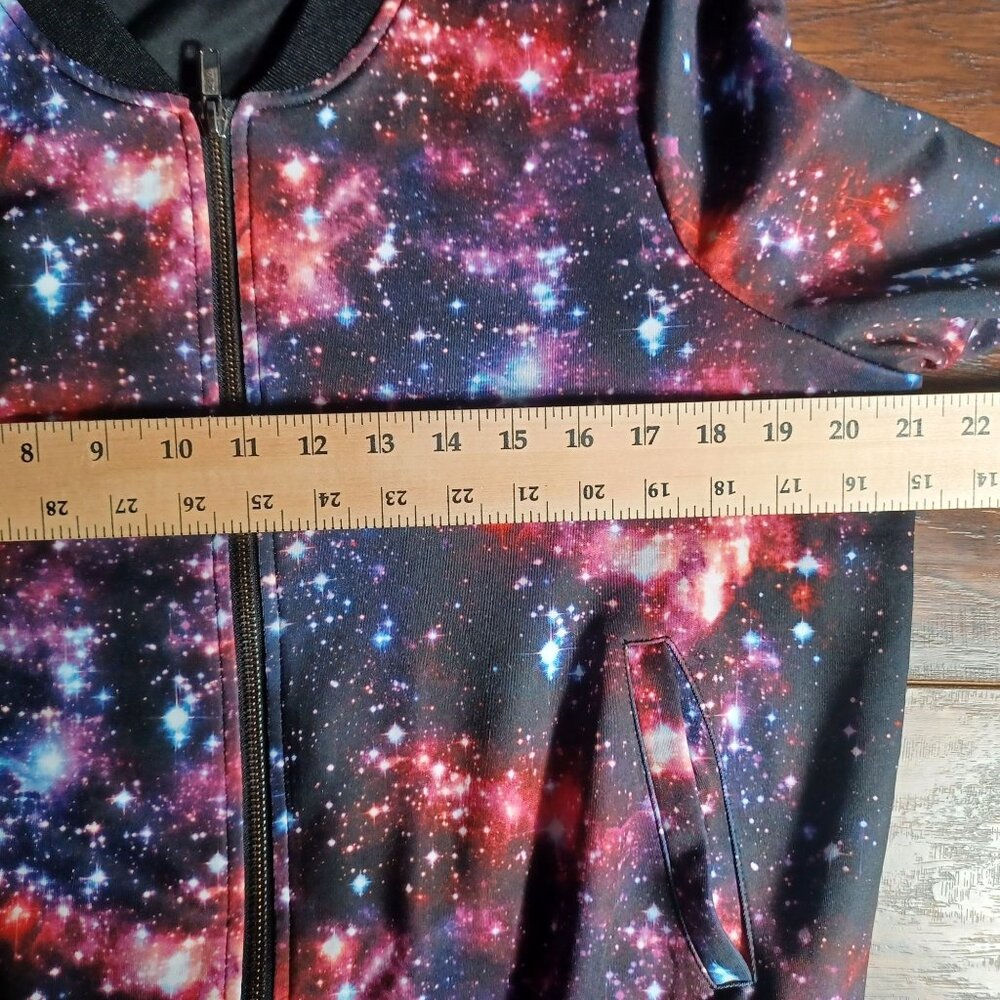 Hot Topic Bomber Jacket Womens Large Galaxy Stars Spacecore Purple Punk Skater - Picture 10 of 10